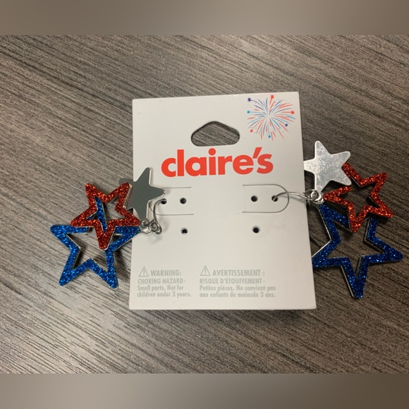 Claires Patriotic 4th July Red White Blue Stars Dangle Pierced Earrings - Picture 2 of 3